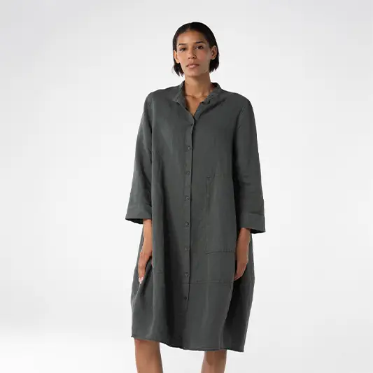 Woman wearing a casual dark grey dress