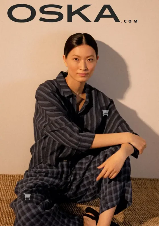 Model wearing striped outfit, OSKA fashion